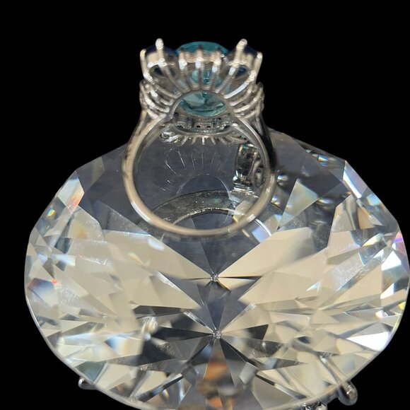 Sterling Silver 925 Blue Rhinestone Statement Ring Cocktail Bold Glam Jewelry - Picture 7 of 7